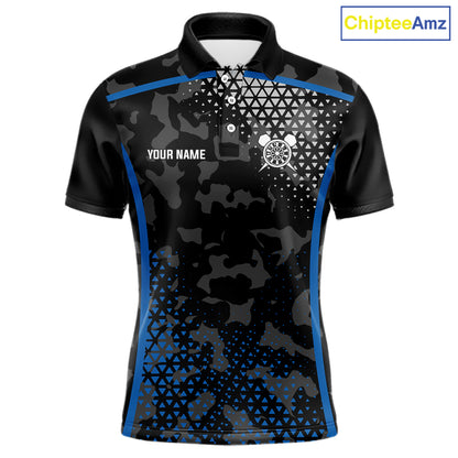 Black And Blue Camo Dart Shirt With Pocket Option For Men Custom Dart Jersey TDM5828