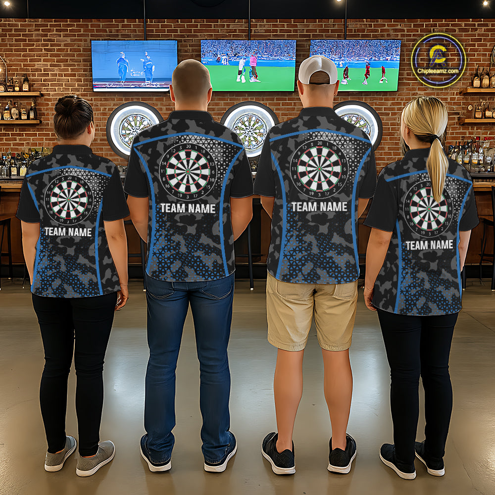 Black And Blue Camo Dart Shirt With Pocket Option For Women Custom Dart Jersey TDM5828