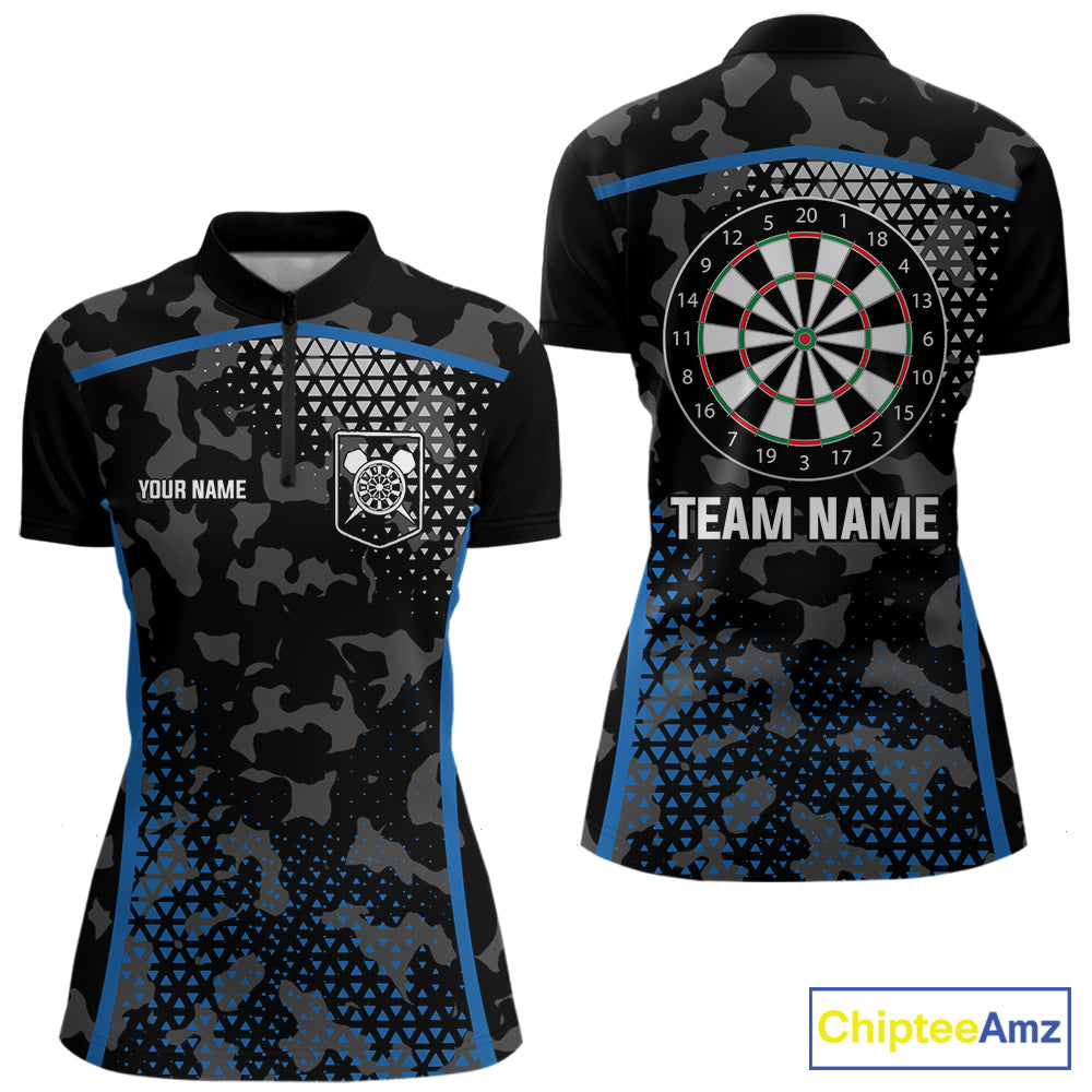 Black And Blue Camo Dart Shirt With Pocket Option For Women Custom Dart Jersey TDM5828