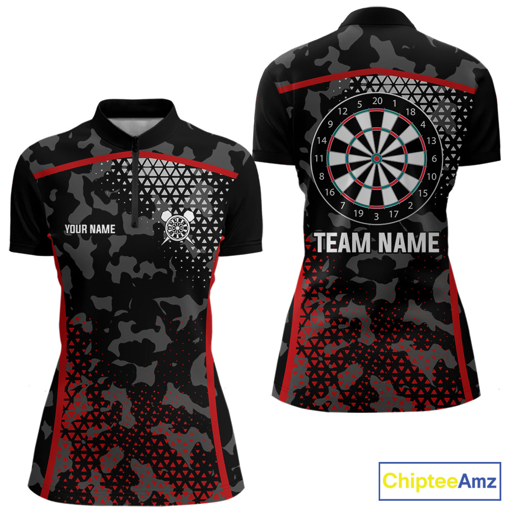 Black And Red Camo Dart Shirt With Pocket Option For Women Custom Dart Jersey TDM5829