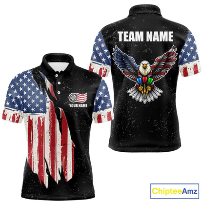 Personalized Grunge US Flag Eagle Darts Shirt For Men, Patriotic Darts Team Jersey Polo & 1/4 Zip TDM5831