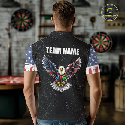 Personalized Grunge US Flag Eagle Darts Shirt For Men, Patriotic Darts Team Jersey Polo & 1/4 Zip TDM5831