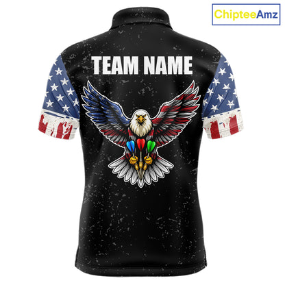Personalized Grunge US Flag Eagle Darts Shirt For Men, Patriotic Darts Team Jersey Polo & 1/4 Zip TDM5831