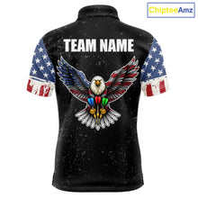 Load image into Gallery viewer, Personalized Grunge US Flag Eagle Darts Shirt For Men, Patriotic Darts Team Jersey Polo &amp; 1/4 Zip TDM5831