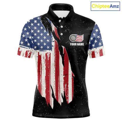 Personalized Grunge US Flag Eagle Darts Shirt For Men, Patriotic Darts Team Jersey Polo & 1/4 Zip TDM5831