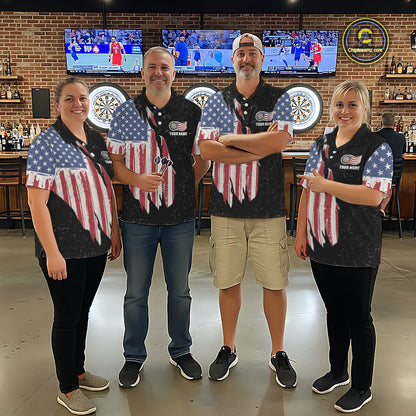 Personalized Grunge US Flag Eagle Darts Shirt For Women, Patriotic Darts Team Jersey Polo & 1/4 Zip TDM5831