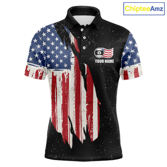 Personalized Grunge American Flag Men's Billiard Shirt Custom 9 Ball Pool Billiard Team Jersey TDM5832