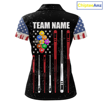 Personalized Grunge American Flag Women's Billiard Shirt Custom 9 Ball Pool Billiard Team Jersey TDM5832