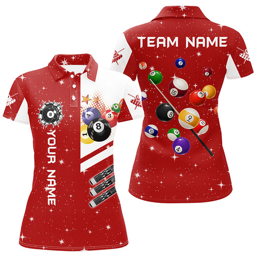 Personalized Red 3D Billiard Balls Women Polo Shirts Custom Name Billiard Team League Jerseys TDM1161