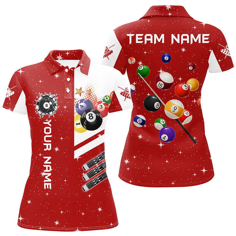 Personalized Red 3D Billiard Balls Women Polo Shirts Custom Name Billiard Team League Jerseys TDM1161
