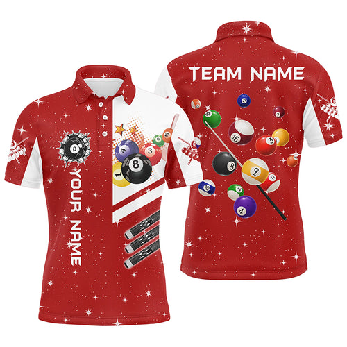 Personalized Red 3D Billiard Balls Men Polo Shirts Custom Name Billiard Team League Jerseys TDM1161
