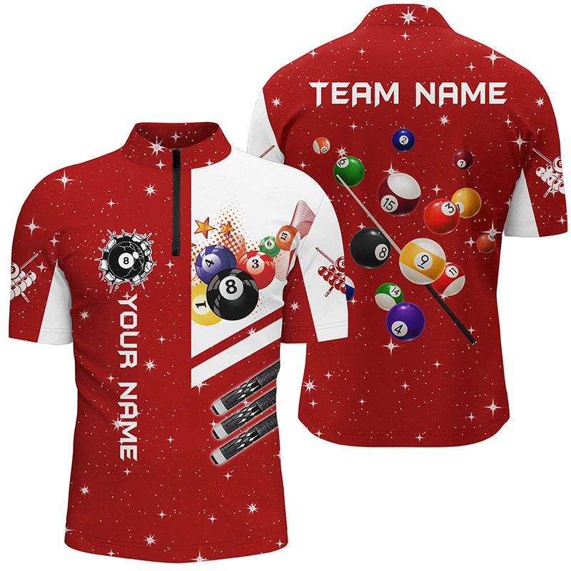 Personalized Red 3D Billiard Balls Men Quarter-Zip Shirts, Billiard Team League Jerseys TDM1161