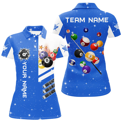 Personalized Blue 3D Billiard Balls Women Polo Shirts Custom Name Billiard Team League Jerseys TDM1162