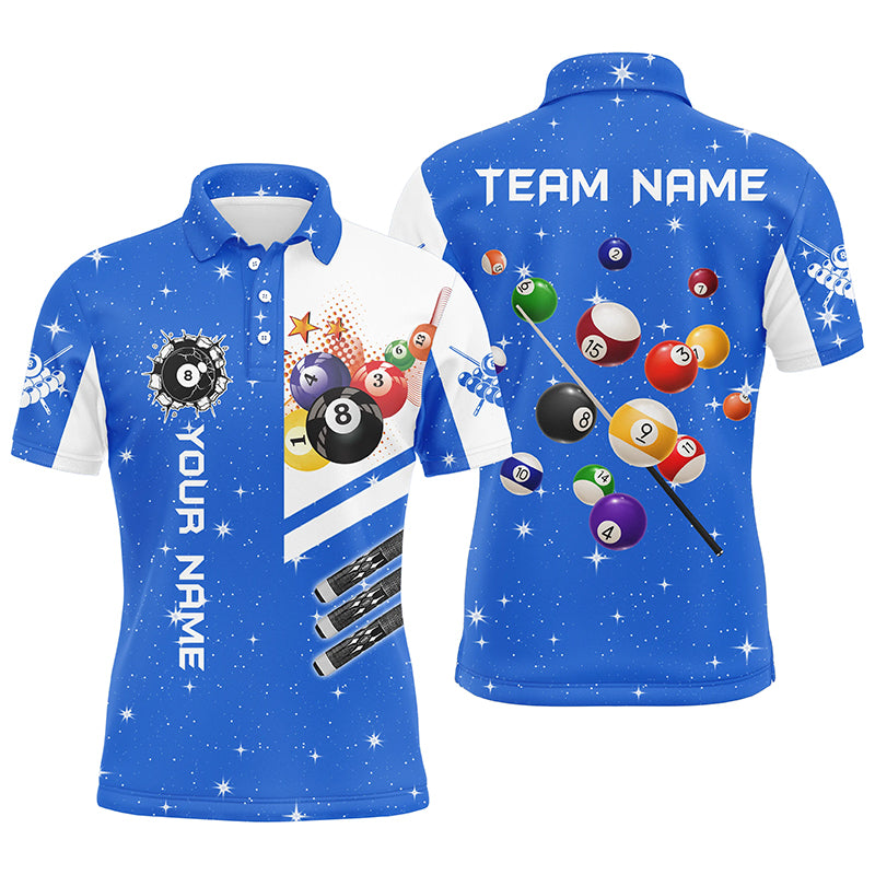 Personalized Blue 3D Billiard Balls Men Polo Shirts Custom Name Billiard Team League Jerseys TDM1162
