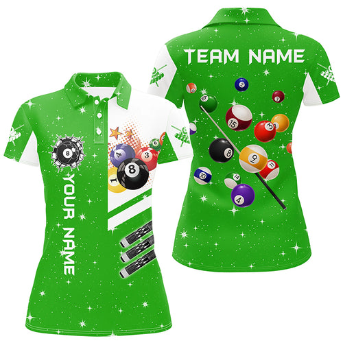 Personalized Green 3D Billiard Balls Women Polo Shirts Custom Name Billiard Team League Jerseys TDM1163