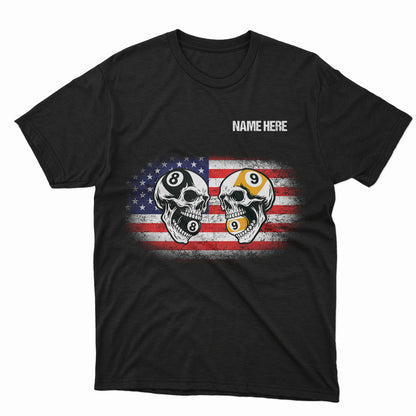 Funny Skull Billiard 8 Ball & 9 Ball Pool T-Shirts Custom Grunge American Flag Billiard Shirts TDM3932