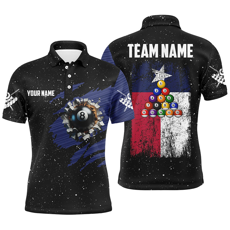 Customized Grunge Texas Flag 8 Ball Pool Men Billiard Jersey Shirts, Patriotic Pool Player Shirts TDM1714