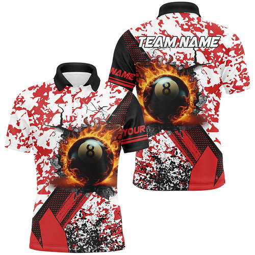 Custom 8 Ball Pool Fire Billiard Shirts For Men, Red Grunge Camo Billiard Shirts Jersey For Team TDM1717