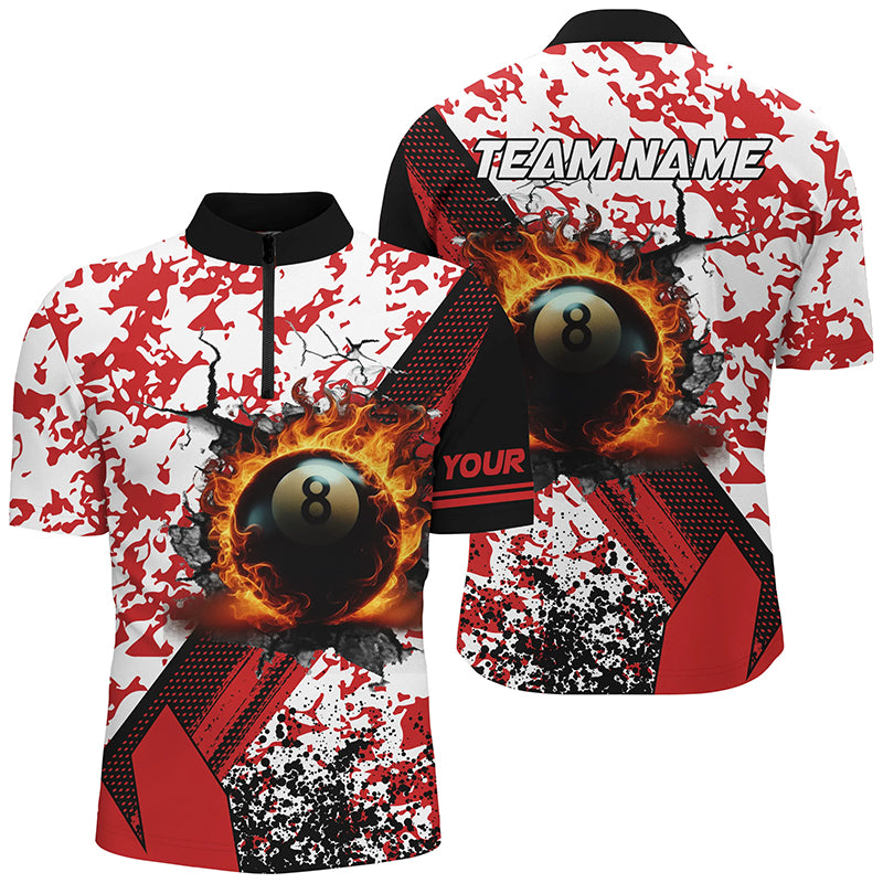 Custom 8 Ball Pool Fire Billiard Shirts For Men, Red Grunge Camo Billiard Shirts Jersey For Team TDM1717
