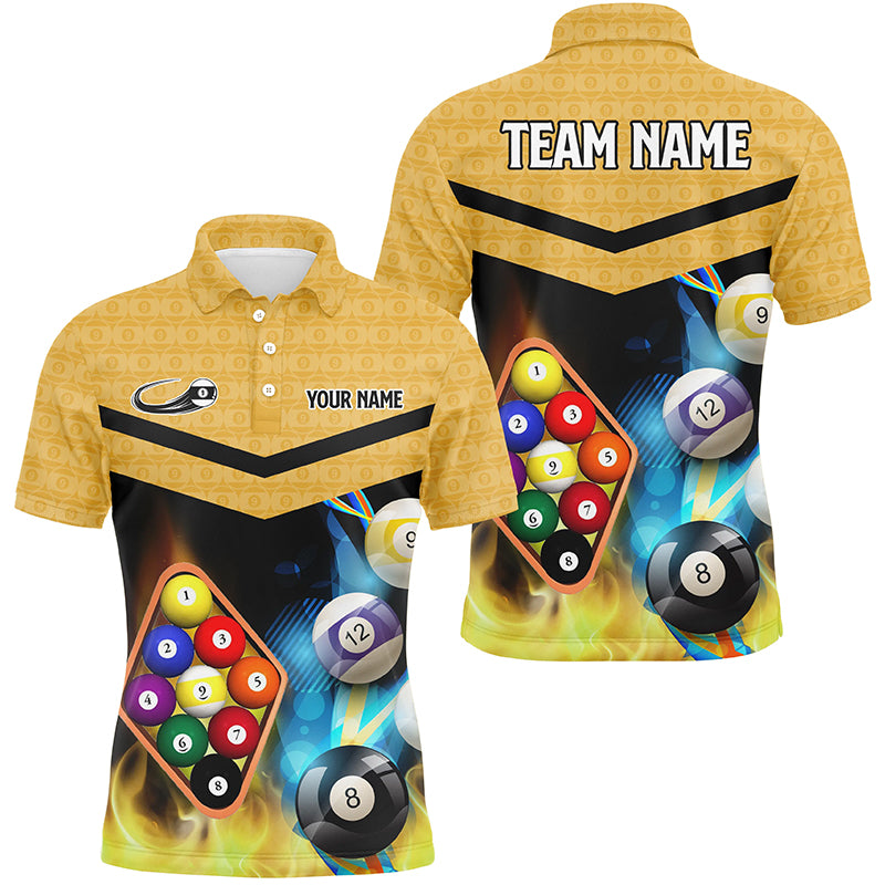 Customized Yellow Billiard 9 Ball 3D Polo & Quarter-Zip Shirts For Men, 9 Ball Pool Jerseys Attire TDM1718