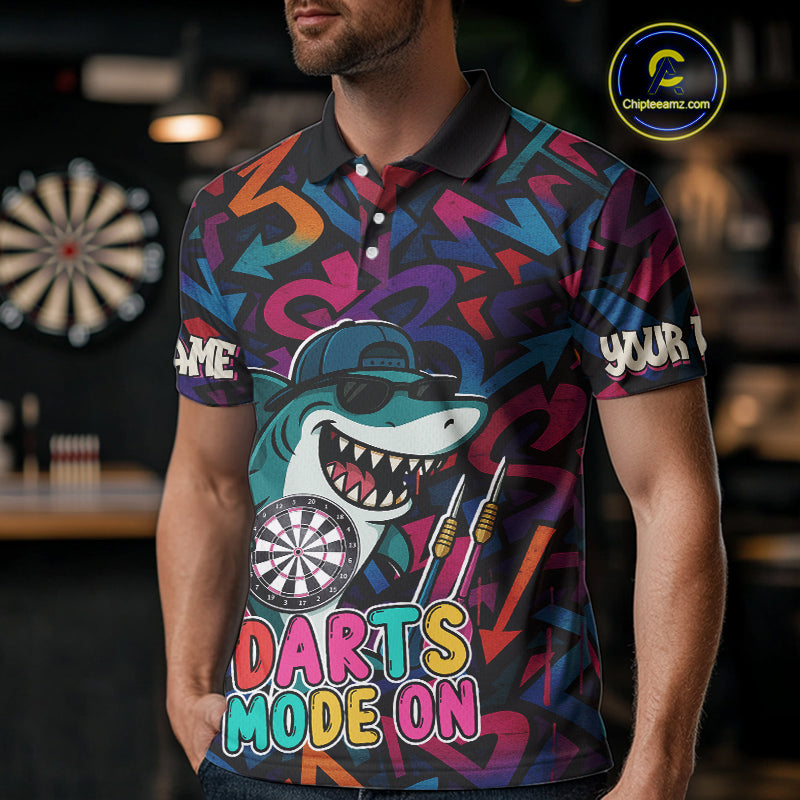 Darts Mode On Funny Shark Graffiti Style Custom Dart Shirts For Men, Dart Jersey Best Darts Outfit TDM4093