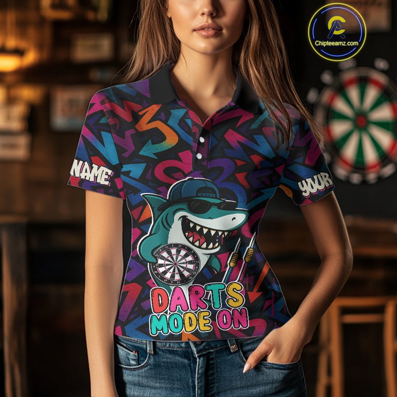 Darts Mode On Funny Shark Graffiti Style Custom Dart Shirts For Women, Dart Jersey Best Darts Outfit TDM4093