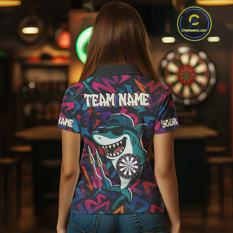 Darts Mode On Funny Shark Graffiti Style Custom Dart Shirts For Women, Dart Jersey Best Darts Outfit TDM4093