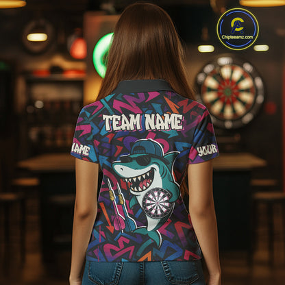 Darts Mode On Funny Shark Graffiti Style Custom Dart Shirts For Women, Dart Jersey Best Darts Outfit TDM4093