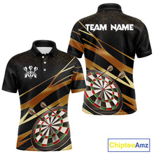 Load image into Gallery viewer, Black And Gold Dart Shirts For Men Custom 3D Dartboard Jersey, Darts Team Polo &amp; Quarter Zip TDM4094