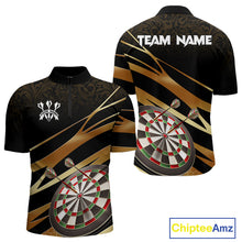 Load image into Gallery viewer, Black And Gold Dart Shirts For Men Custom 3D Dartboard Jersey, Darts Team Polo &amp; Quarter Zip TDM4094