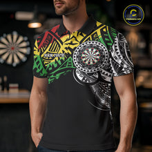 Load image into Gallery viewer, Man wearing a tribal pattern darts jersey during league play in a darts bar front view.