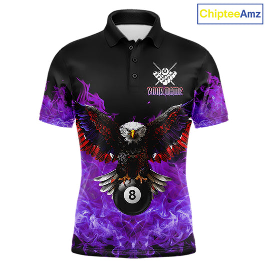 Custom purple flame eagle skull pool jersey for men with bold billiard team graphics.