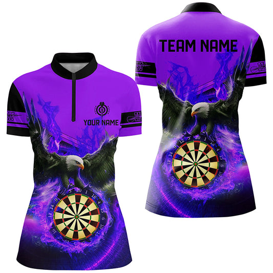 Personalized 3D Eagle Flying On Dart Board Fire Darts Shirts For Women Custom Darts Jerseys |Purple TDM2125