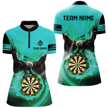 Load image into Gallery viewer, Personalized 3D Eagle Flying On Dart Board Fire Darts Shirts For Women Custom Darts Jersey |Turquoise TDM2127