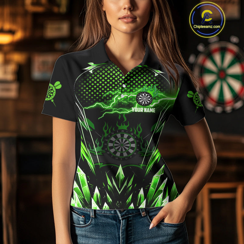 Personalized Green Icy Lightning Darts Shirt For Women Custom Dart League Team Jersey Polo & 1/4 Zip TDM4464