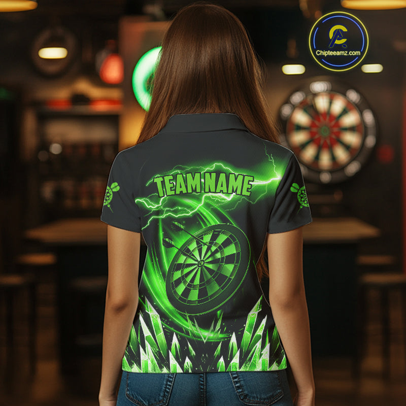 Personalized Green Icy Lightning Darts Shirt For Women Custom Dart League Team Jersey Polo & 1/4 Zip TDM4464