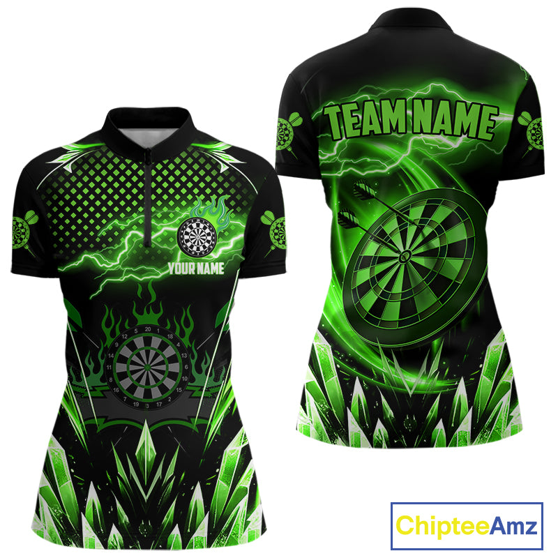 Personalized Green Icy Lightning Darts Shirt For Women Custom Dart League Team Jersey Polo & 1/4 Zip TDM4464