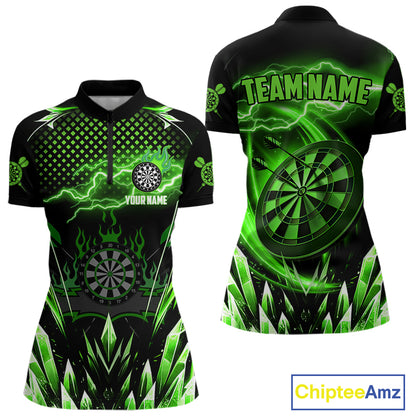 Personalized Green Icy Lightning Darts Shirt For Women Custom Dart League Team Jersey Polo & 1/4 Zip TDM4464
