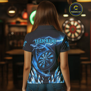 Personalized Blue Icy Lightning Darts Shirt For Women Custom Dart League Team Jersey Polo & 1/4 Zip TDM4465