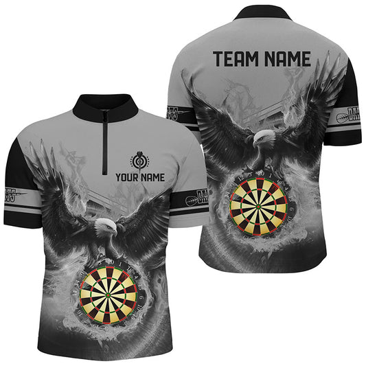 Personalized 3D Eagle Flying On Dart Board Fire Darts Shirts For Men Custom Darts Jerseys |Grey TDM2383