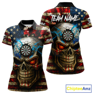 Personalized Vintage American Flag Skull Darts Shirt For Women, Patriotic Darts League Team Jersey TDM4708