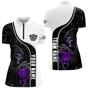 Purple Death Skeleton Darts Women Polo & Quarter-Zip Custom Darts Shirts For Team Darts Jerseys TDM2626