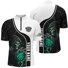 Load image into Gallery viewer, Turquoise Death Skeleton Darts Men Polo &amp; Quarter-Zip Custom Darts Shirts For Team Darts Jerseys TDM2627