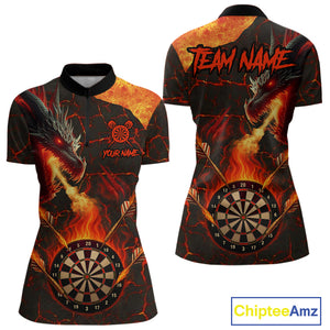 Personalized Fire Flame Dragon Darts Shirt For Women Custom Darts League Jersey Team Polo & 1/4 Zip TDM4902