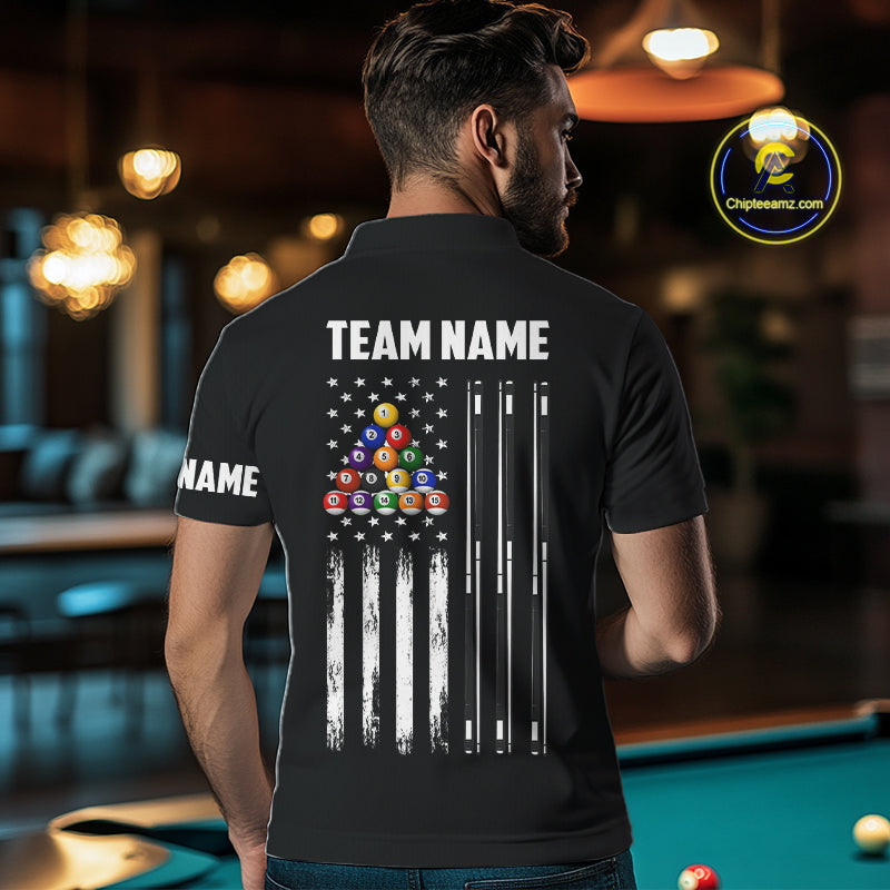 Black American Flag 8 Ball Billiard Pool Shirts For Men Custom Patriotic Billiard Team Jersey TDM7712