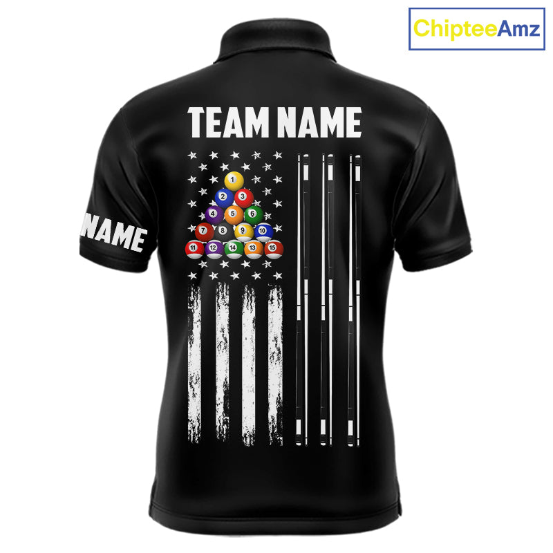 Black American Flag 8 Ball Billiard Pool Shirts For Men Custom Patriotic Billiard Team Jersey TDM7712