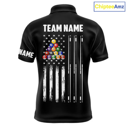 Black American Flag 8 Ball Billiard Pool Shirts For Men Custom Patriotic Billiard Team Jersey TDM7712