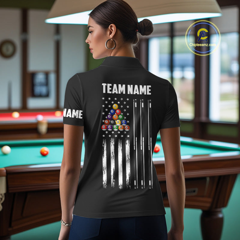 Black American Flag 8 Ball Billiard Pool Shirts For Women Custom Patriotic Billiard Team Jersey TDM7712