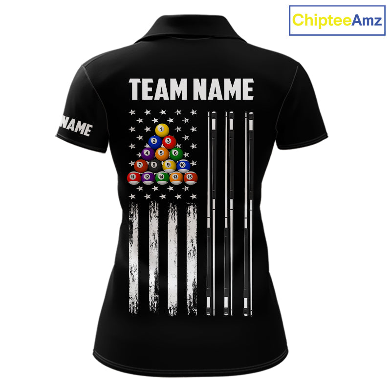 Black American Flag 8 Ball Billiard Pool Shirts For Women Custom Patriotic Billiard Team Jersey TDM7712