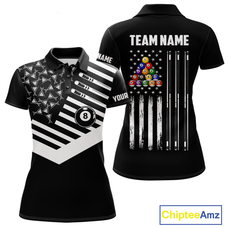 Black American Flag 8 Ball Billiard Pool Shirts For Women Custom Patriotic Billiard Team Jersey TDM7712
